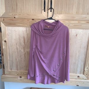 Belldini purple tulip hem cowl neck grommets sweater size L